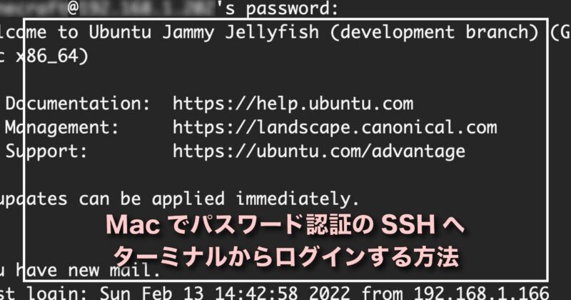 Macでパスワード認証のSSHへターミナルからログインする方法